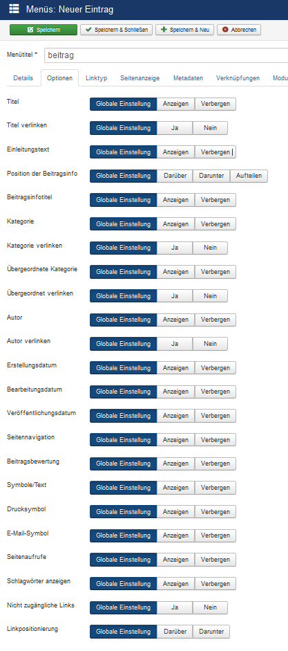 Post Vorlagen Optionen